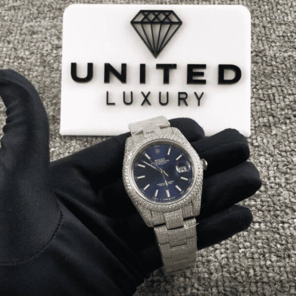 Rolex Datejust White Gold Blue Dial Iced Out 126300 Replica